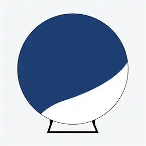 Circular blue and white sphere sitting on a black stand.