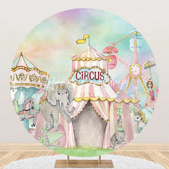 Lofaris Circus Carousel Animals Tent Round Birthday Backdrop