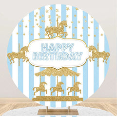 Lofaris Circus Gold Carousel Stripes Round Birthday Backdrop