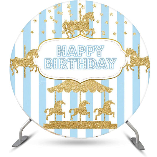 Lofaris Circus Gold Carousel Stripes Round Birthday Backdrop