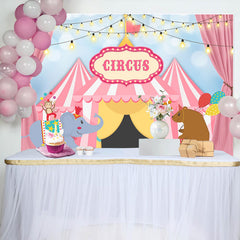 Lofaris Circus Mill Animals Tent Pink Happy Birthay Backdrop