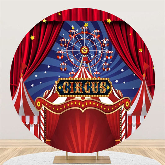 Lofaris Circus Red Curtain Ferris Wheel Circle Backdrop