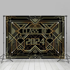 Lofaris Class Of 2024 Gold Stripes Black Graduation Backdrop