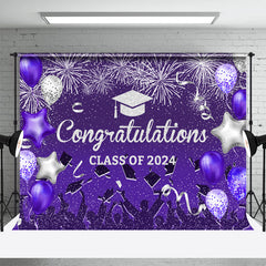 Lofaris Class Of 2024 Purple Silver Graduation Backdrop