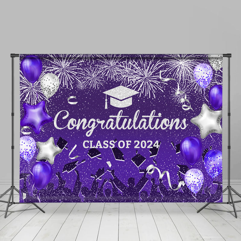Lofaris Class Of 2024 Purple Silver Graduation Backdrop