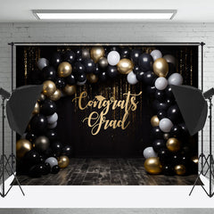 Lofaris Classic Black Gold Balloon Congrats Grad Backdrop