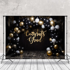 Lofaris Classic Black Gold Balloon Congrats Grad Backdrop