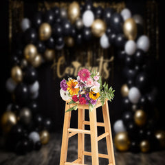 Lofaris Classic Black Gold Balloon Congrats Grad Backdrop