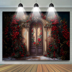 Lofaris Classic Red Floral Door Portrait Photo Booth Backdrop