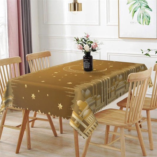 Lofaris Classy Gold Castle Moon Stars Pattern Tablecloth