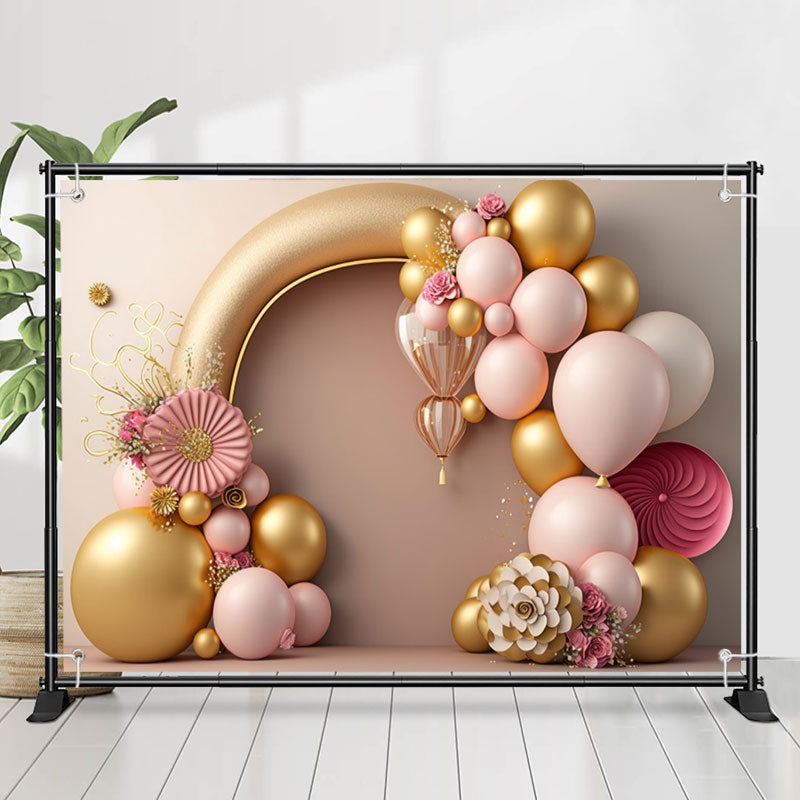 Lofaris Classy Golden Floral Balloons 1st Birthday Backdrop