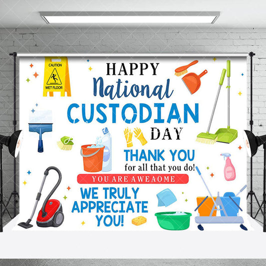 Lofaris Cleaning Tools Happy National Custodian Day Backdrop