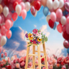 Lofaris Clear Sky Rose Balloon Birthday Cake Smash Backdrop