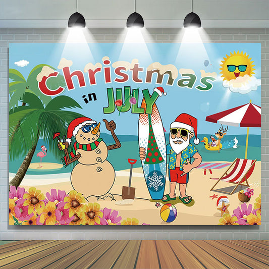 Lofaris Clear Sky Sea Sandman Santa Christmas In July Backdrop