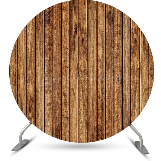 Lofaris Clear Vintage Brown Wood Plank Round Party Backdrop