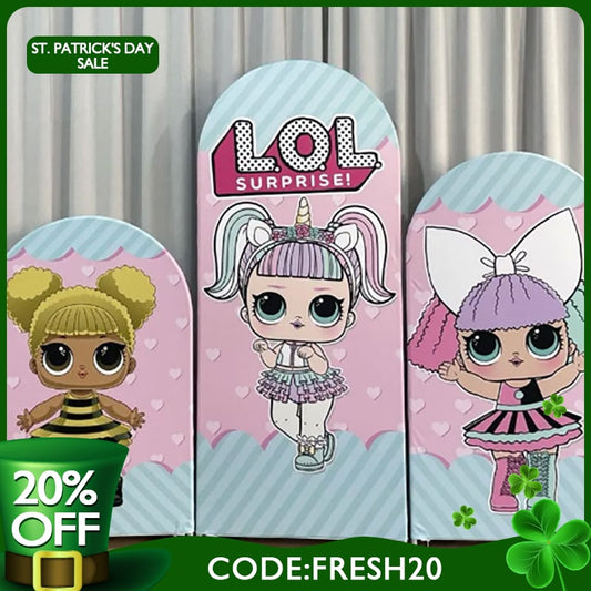 (Ship In 24HR) 3 Pcs Surprise Theme Little Girls Pink Birthday Arch Backdrop Kit