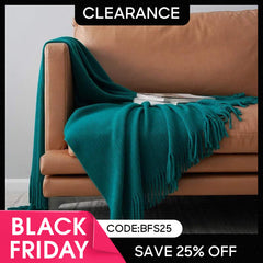 (Ship In 24HR) 50x67inch Emerald Throw Blanket with Tassels for Bed