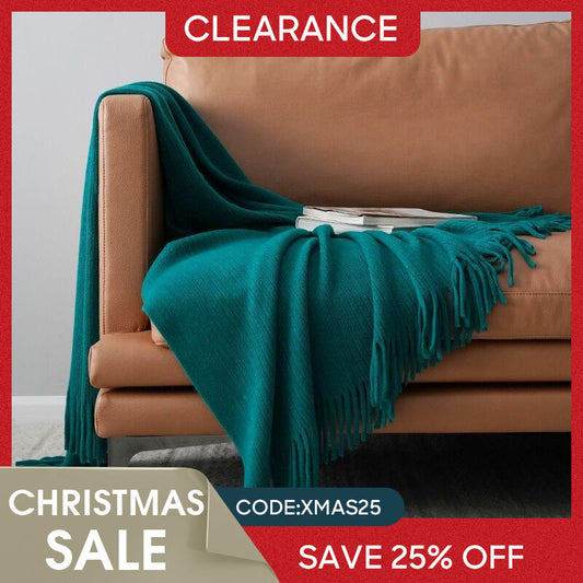 (Ship In 24HR) 50x67inch Emerald Throw Blanket with Tassels for Bed