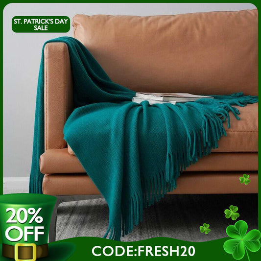 (Ship In 24HR) 50x67inch Emerald Throw Blanket with Tassels for Bed