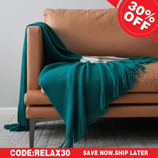 (Ship In 24HR) 50x67inch Emerald Throw Blanket with Tassels for Bed