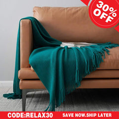 (Ship In 24HR) 50x67inch Emerald Throw Blanket with Tassels for Bed