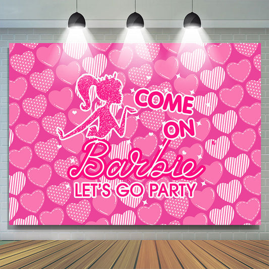 Lofaris Lets Go Party Barbie Theme Pink Heart Backdrop
