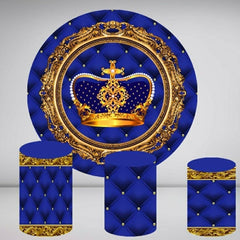 Lofaris Dark Blue And Gold Crown Round Birthday Backdrop Kit