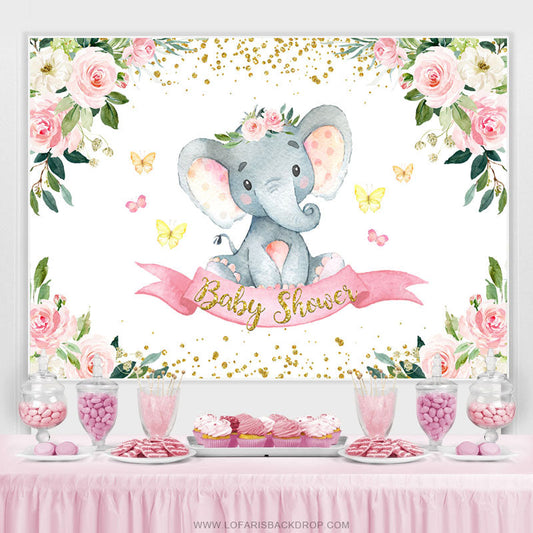 Lofaris Floral Spring Elephant Theme Baby Shower Backdrop