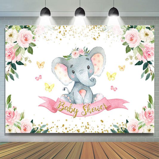 Lofaris Floral Spring Elephant Theme Baby Shower Backdrop