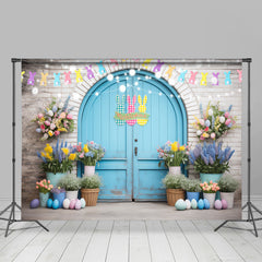 Lofaris Flower Pot Blue Arch Door Rabbit Easter Backdrop