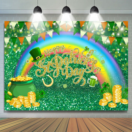 Lofaris Rainbow And Green Glitter St.Patrick’s Day Backdrop
