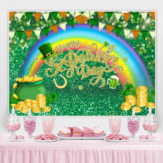 Lofaris Rainbow And Green Glitter St.Patrick’s Day Backdrop