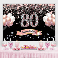 Lofaris Rose Gold Balloons Diamonds Happy 80th Birthday Backdrop For Women