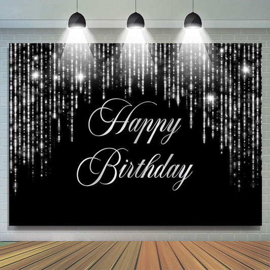 Lofaris Black And Slivery Sparkling Happy Birthday Backdrop