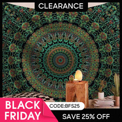 (Ship In 24HR) Dark Green Mandala Trippy Room Decoration Wall Tapestry