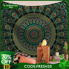 (Ship In 24HR) Dark Green Mandala Trippy Room Decoration Wall Tapestry