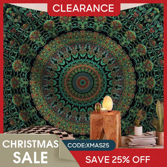 (Ship In 24HR) Dark Green Mandala Trippy Room Decoration Wall Tapestry