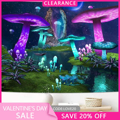 (Ship In 24HR) Light Mushroom Trippy Novelty Lake Galaxy Wall Tapestry