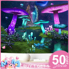 (Ship In 24HR) Light Mushroom Trippy Novelty Lake Galaxy Wall Tapestry