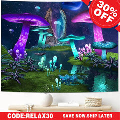 (Ship In 24HR) Light Mushroom Trippy Novelty Lake Galaxy Wall Tapestry