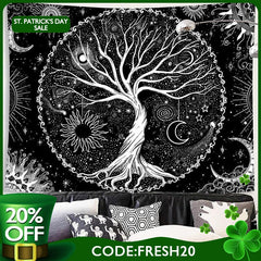 (Ship In 24HR) Tree of Life Black And White Moon Galaxy Wall Tapestry
