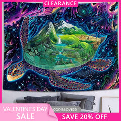 (Ship In 24HR) Turtle World Novelty Cartoon Trippy Mountain Wall Tapestry
