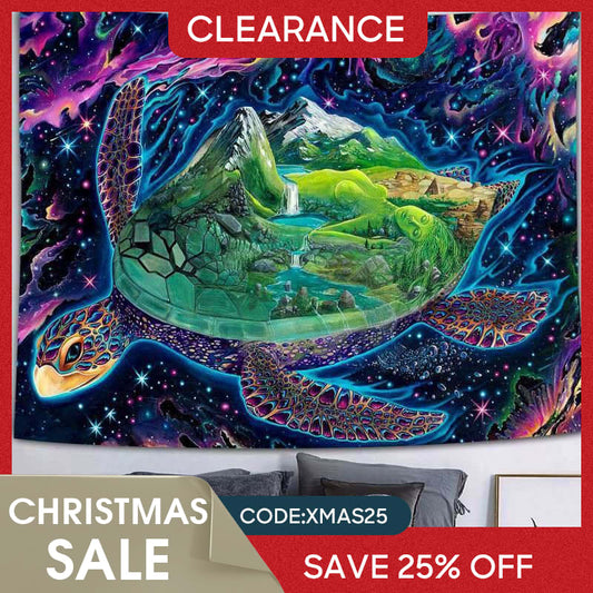 (Ship In 24HR) Turtle World Novelty Cartoon Trippy Mountain Wall Tapestry
