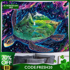 (Ship In 24HR) Turtle World Novelty Cartoon Trippy Mountain Wall Tapestry