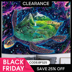 (Ship In 24HR) Turtle World Novelty Cartoon Trippy Mountain Wall Tapestry