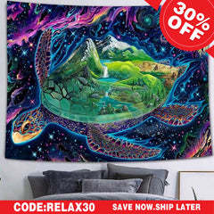 (Ship In 24HR) Turtle World Novelty Cartoon Trippy Mountain Wall Tapestry