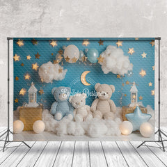 Lofaris Cloud Star Teddy Bear Birthday Cake Smash Backdrop