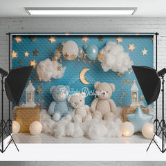 Lofaris Cloud Star Teddy Bear Birthday Cake Smash Backdrop