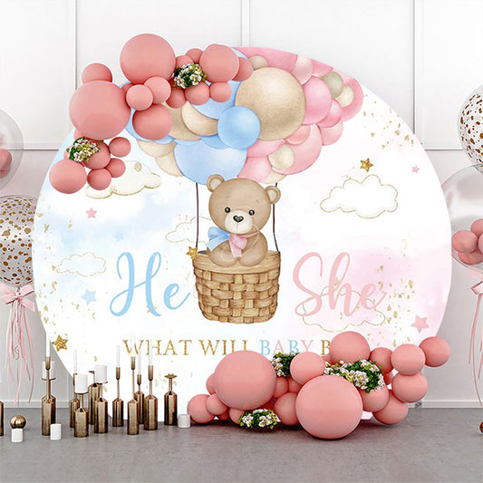 Lofaris Clould Hot Balloon Bear Round Gender Reveal Backdrop