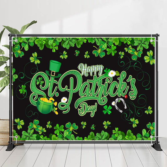 Lofaris Clovers Border Black Happy St Patricks Day Backdrop